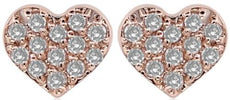ESTATE .07CT DIAMOND 14KT ROSE GOLD 3D CLASSIC PAVE HEART FUN LOVE STUD EARRINGS