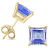 .70CT AAA TANZANITE 14KT YELLOW GOLD 3D PRINCESS SQUARE SOLITAIRE STUD EARRINGS