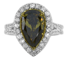 CERTIFIED EXTRA LARGE 4.39CT MULTI COLOR DIAMOND 18K 2 TONE GOLD ENGAGEMENT RING
