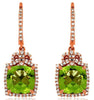 ESTATE 4.62CT DIAMOND & AAA PERIDOT 14K ROSE GOLD SQUARE HALO LEVERBACK EARRINGS