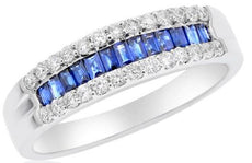 .75CT DIAMOND & AAA SAPPHIRE 18KT WHITE GOLD ROUND & BAGUETTE ANNIVERSARY RING