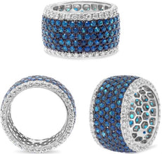 4.97CT DIAMOND & AAA SAPPHIRE 14K WHITE GOLD 3D ROUND MULTI ROW ANNIVERSARY RING