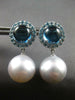 LARGE 6CT AAA BLUE TOPAZ & SOUTH SEA PEARL 18K WHITE GOLD ROUND HANGING EARRINGS