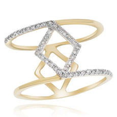 ESTATE .19CT DIAMOND 14KT YELLOW GOLD 3D CRISS CROSS LOVE KNOT GEOMETRICAL RING