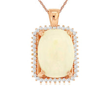 6.50CT DIAMOND & AAA OPAL 14KT ROSE GOLD 3D OVAL & ROUND HALO FLOATING PENDANT