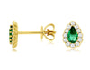 .63CT DIAMOND & AAA EMERALD 14KT YELLOW GOLD 3D PEAR SHAPE & ROUND STUD EARRINGS
