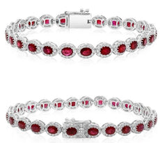 8.25CT DIAMOND & AAA RUBY 14KT WHITE GOLD OVAL & ROUND MULTI FLORAL BRACELET