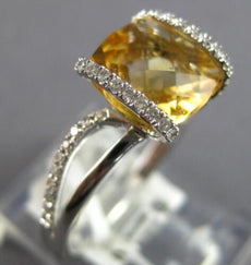 2.17CT DIAMOND & AAA CITRINE 14KT WHITE GOLD 3D CUSHION & ROUND FRIENDSHIP RING