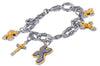 ESTATE LARGE 18KT YELLOW GOLD & 925 SILVER MULTI CROSS BY THE YARD FUN BRACELET