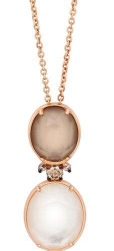 5.71CT MOCHA DIAMOND & AAA WHITE SMOKY TOPAZ 18K ROSE GOLD OVAL FLOATING PENDANT