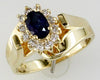 .96CT DIAMOND & AAA SAPPHIRE 14KT YELLOW GOLD 3D OVAL & ROUND FLOWER LOVE RING