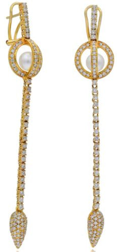 2.28CT DIAMOND & AAA SOUTH SEA PEARL 14K YELLOW GOLD CIRCULAR TEAR DROP EARRINGS