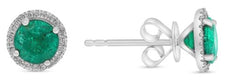 .99CT DIAMOND & AAA EMERALD 18KT WHITE GOLD 3D ROUND HALO FLOWER STUD EARRINGS