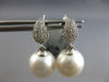 ESTATE .22CT DIAMOND & AAA SOUTH SEA PEARL 18K WHITE GOLD LEAF HANGING EARRINGS