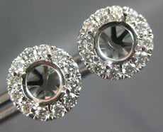 LARGE .74CT DIAMOND 18K WHITE GOLD CLASSIC 4 PRONG HALO SEMI MOUNT STUD EARRINGS