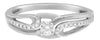 ESTATE .23CT DIAMOND 14KT WHITE GOLD ROUND SOLITAIRE DOUBLE LEAF FRIENDSHIP RING