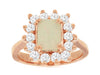ESTATE 1.80CT DIAMOND & AAA OPAL 14KT ROSE GOLD EMERALD CUT & ROUND FLOWER RING