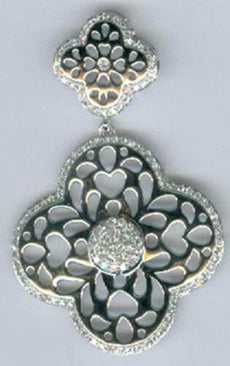 .44CT DIAMOND 14K WHITE GOLD DOUBLE FLOWER FILIGREE HEART SHAPE FLOATING PENDANT