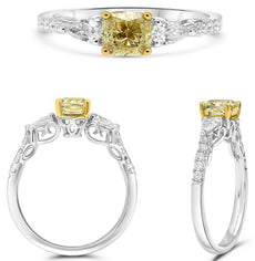 1.42CT WHITE & FANCY YELLOW DIAMOND 14KT TWO TONE GOLD FILIGREE ENGAGEMENT RING