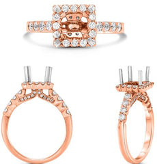 .58CT DIAMOND 14KT ROSE GOLD 3D SQUARE HALO 4 PRONG SEMI MOUNT ENGAGEMENT RING