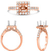 .58CT DIAMOND 14KT ROSE GOLD 3D SQUARE HALO 4 PRONG SEMI MOUNT ENGAGEMENT RING