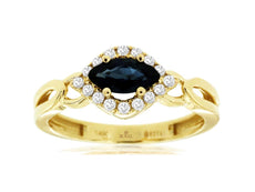 .89CT DIAMOND & AAA SAPPHIRE 14K YELLOW GOLD 3D MARQUISE LUCKY EVIL EYE FUN RING