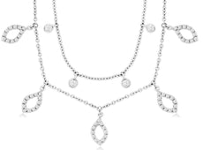1.18CT DIAMOND 14KT WHITE GOLD 3D MULTI LEAF BY THE YARD DOUBLE LOVE NECKLACE