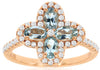 ESTATE 1.20CT DIAMOND & AAA AQUAMARINE 14K ROSE GOLD MULTI LEAF FLOWER LOVE RING