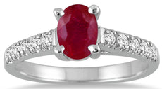1.23CT DIAMOND & AAA RUBY 14KT WHITE GOLD CLASSIC OVAL & ROUND ENGAGEMENT RING