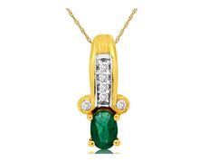 .55CT DIAMOND & EMERALD 14K 2 TONE GOLD 3D OVAL & ROUND BAR FUN FLOATING PENDANT