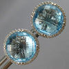 EXTRA LARGE 10.50CT DIAMOND & AAA BLUE TOPAZ 14KT WHITE GOLD HALO STUD EARRINGS