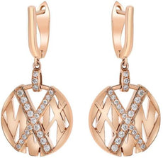 ESTATE .50CT DIAMOND 18KT ROSE GOLD 3D CLASSIC CIRCULAR XO LOVE HANGING EARRINGS