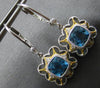 2.28CT DIAMOND & AAA BLUE TOPAZ 14K 2 TONE GOLD CUSHION & ROUND HANGING EARRINGS