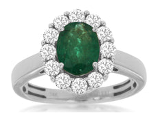 1.85CT DIAMOND & AAA EMERALD 14KT WHITE GOLD OVAL PRINCESS DIANA ENGAGEMENT RING