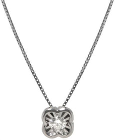 ESTATE .09CT DIAMOND 18KT WHITE GOLD CLASSIC SOLITAIRE FLOWER FLOATING PENDANT