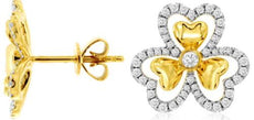 .45CT DIAMOND 14K YELLOW GOLD 3D ROUND MULTI HEART SHAMROCK FLOWER STUD EARRINGS