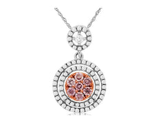 .51CT WHITE & PINK DIAMOND 14KT WHITE & ROSE GOLD CIRCULAR HALO FLOATING PENDANT