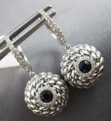 LARGE .61CT DIAMOND & AAA SAPPHIRE 14KT WHITE GOLD ROUND FLORAL HANGING EARRINGS