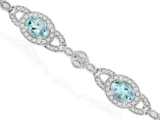 4.03CT DIAMOND & AAA AQUAMARINE 14KT WHITE GOLD 3D OVAL & ROUND TENNIS BRACELET