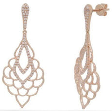 .40CT DIAMOND 14KT ROSE GOLD MULTI LEAF TEAR DROP OPEN FILIGREE HANGING EARRINGS