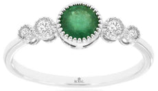 .64CT DIAMOND & AAA EMERALD 14KT WHITE GOLD 3D ROUND 5 STONE FILIGREE LOVE RING