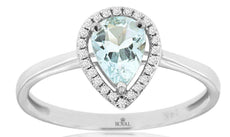 .73CT DIAMOND & AAA AQUAMARINE 14KT WHITE GOLD PEAR SHAPE HALO ENGAGEMENT RING