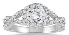 1.5CT DIAMOND 14KT WHITE GOLD CLASSIC ROUND HALO INFINITY LOVE ENGAGEMENT RING