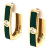 .15CT DIAMOND & GREEN ENAMEL 18KT YELLOW GOLD RECTANGULAR HOOP HANGING EARRINGS