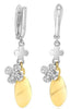 .20CT DIAMOND 18KT 2 TONE GOLD DOUBLE FLOWER OVAL FUN FLOATING HANGING EARRINGS