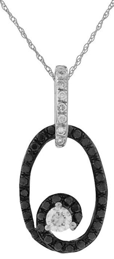 .30CT WHITE & BLACK DIAMOND 14KT WHITE GOLD 3D CLUSTER LOVE KNOT OVAL PENDANT