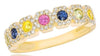 .86CT DIAMOND & AAA MULTI COLOR SAPPHIRE 14K YELLOW GOLD FLORAL RAINBOW FUN RING