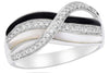 WIDE .16CT DIAMOND & AAA ONYX & AAA MOTHER OF PEARL 14K WHITE GOLD INFINITY RING