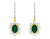 1.50CT DIAMOND & AAA EMERALD 14KT YELLOW GOLD FLOWER LEVERBACK HANGING EARRINGS
