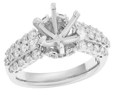 1.20CT DIAMOND 14KT WHITE GOLD 3D ROUND 6 PRONG 3 ROW SEMI MOUNT ENGAGEMENT RING